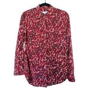 Equipment Femme S Red Burgundy Leopard Animal Print Viscose Button Down